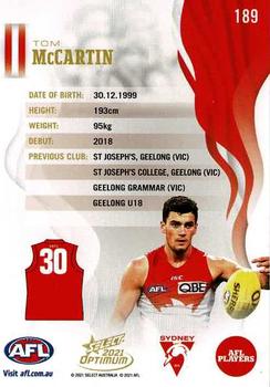 2021 Select Optimum #189 Tom Mccartin Back
